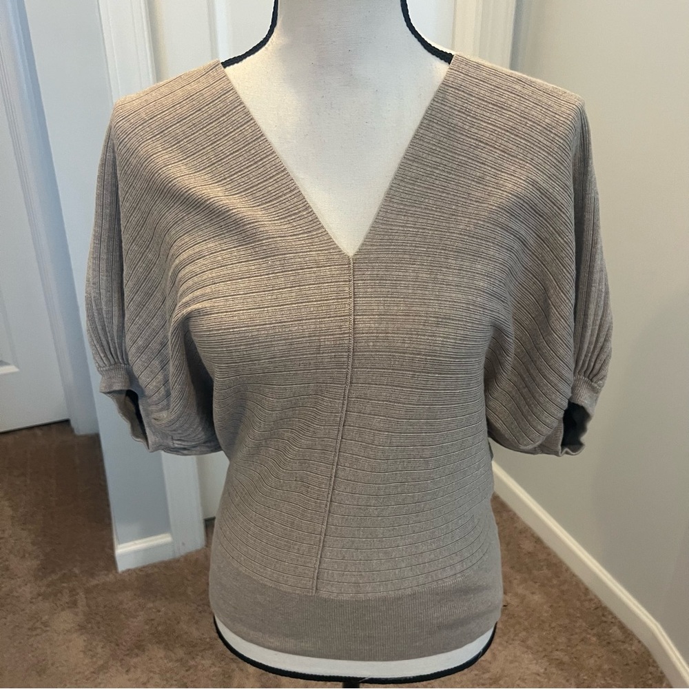 V-Neck Ribbed Knit Top in Taupe nwot xsmall